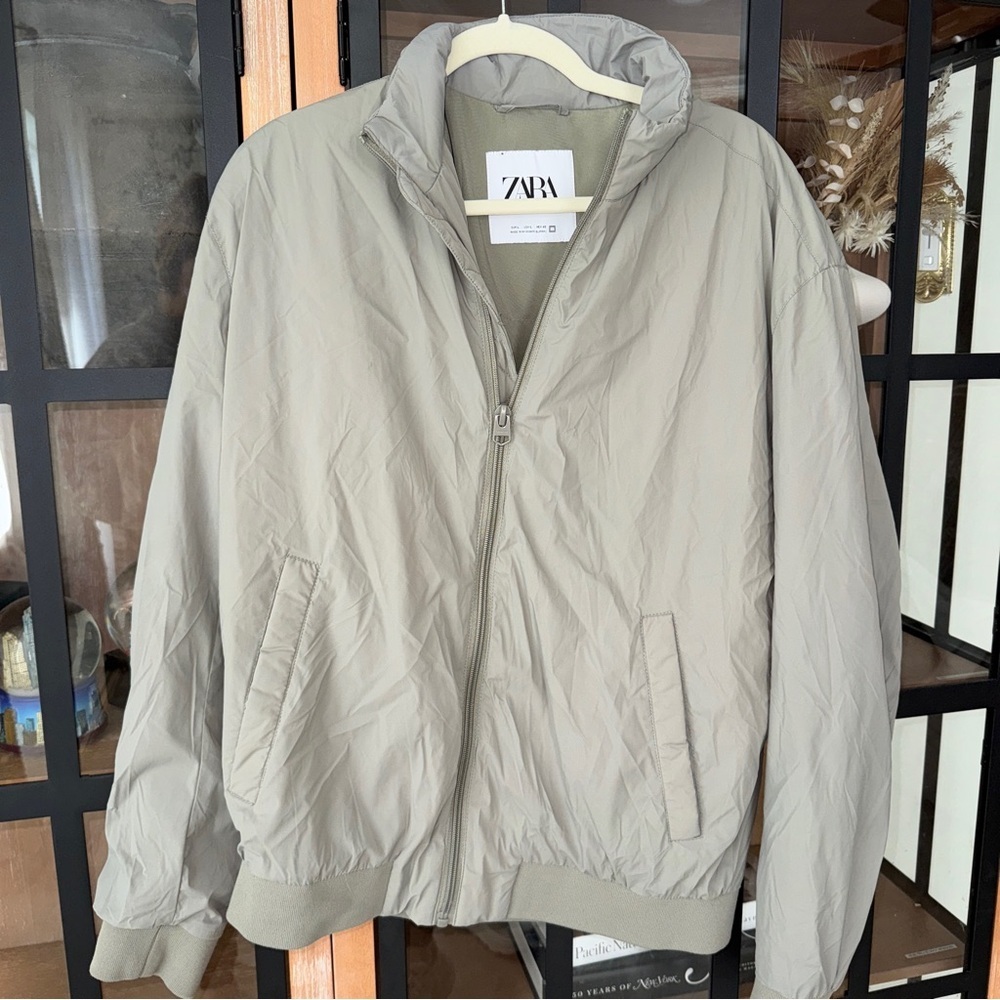 Zara technical bomber jacket zip up sage mink green windbreaker